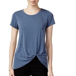 Bar iii Navy Ribbed Tie Front T Shirt